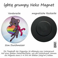 Kawaii LGBTQ Love is Love Pride - Maneki Grumpy Pride Neko - Magnet - Hideko Merchandise (1)